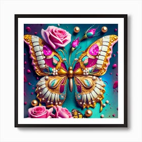 Butterfly With Roses Art Print