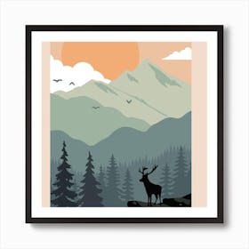 Deer In The Mountains Affiche