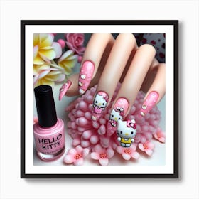 Hand with Hello Kitty nails Art Print