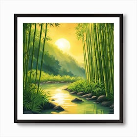 A Stream In A Bamboo Forest At Sun Rise Square Composition 362 Art Print