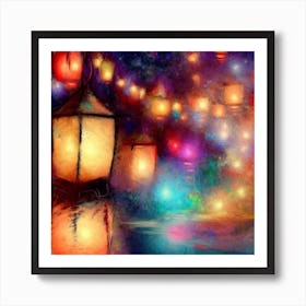 Lanterns At Night Art Print