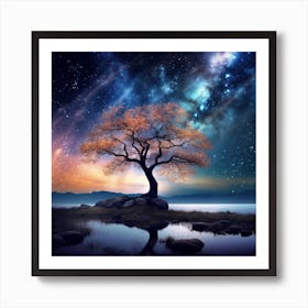 Tree In The Night Sky Art Print