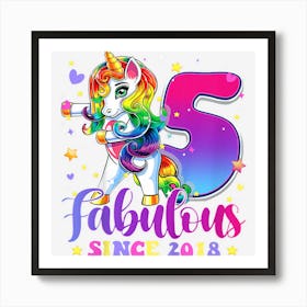 Kids 5 Year Old Gifts Girlsns Flossing Unicorn 5th Birthday Art Print