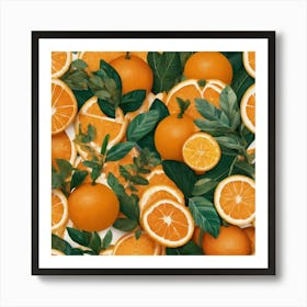 Oranges And Leaves pattern Art Print