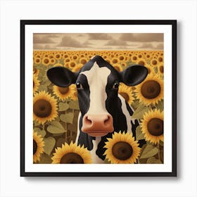 Cow In Sunflower Field Art Print