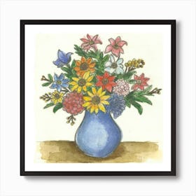 Bouquet of flowers inside a vase. Abstract artistic drawing 13 Art Print