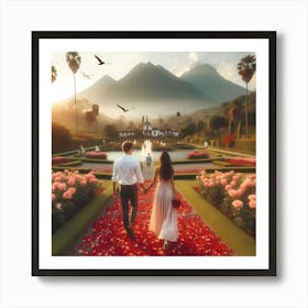 un couple marchant la main dans main. Art Print