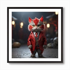 Cat In Red Suit Art Print