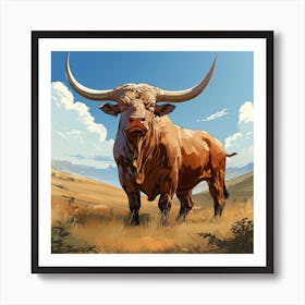 Potrait Bull In A Meadow Art Print