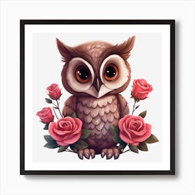 Owl With Roses 1 Poster