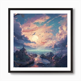 Village At Night Art Print