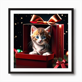 Christmas Kitten In A Gift Box Art Print