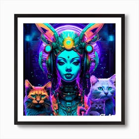 Cat Lady With Cats Art Print