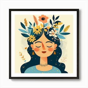 Woman With Flowers On Her Head 9 Art Print