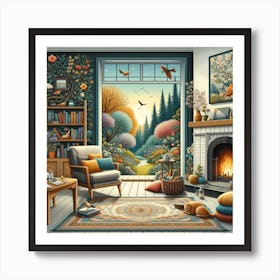 Living Room With Fireplace 1 Art Print