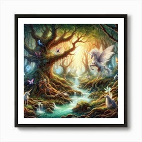 Unicorns In The Forest art Art Print