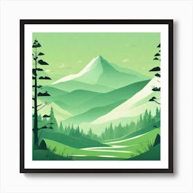 Misty mountains background in green tone Art Print