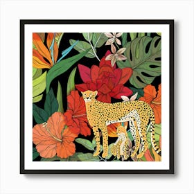 Cheetahs And Flowers Art Print