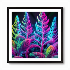 Psychedelic Plants Spring Flower Neon Wallpaper Art Print