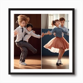 Two Kids Dancing In A Dance Studio Art Print