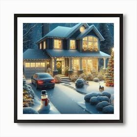 Christmas House In The Snow 1 Art Print