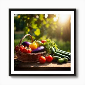 Basket Of Ripe Fresh Farm Harvest Overflowing With Assorted Vegetables And Fruits Vibrant Purple E (2) Art Print