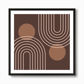 Mid Century Modern Geometric cI in Rustic Brown Mocha (Rainbow and Sun Abstraction) 3 Art Print