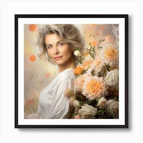 Beautiful Woman With Flowers Art Print