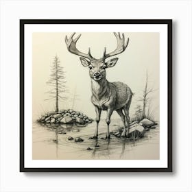 Deer By The Water 2 Art Print