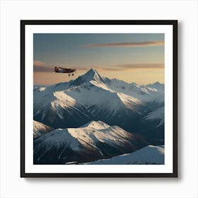 Airplane Flying Over Snowy Mountains Art Print