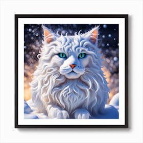 White Cat In The Snow Art Print