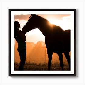 Silhouette Of A Woman And Horse Art Print