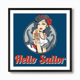 Hello Sailor Pinup Tattoo Art Print