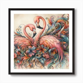 Colorful Flamingos Art Print