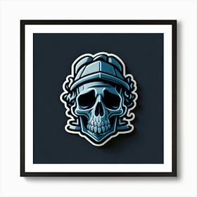 Skull Sticker With A Cap Silver (122) Art Print