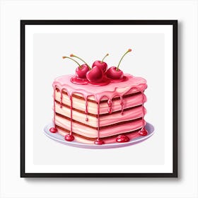 Cake With Cherries Art Print