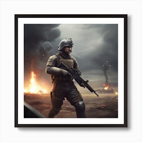 Soldier In Field Of Battle Art Print