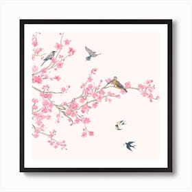 Birds And Cherry Blossoms Art Print