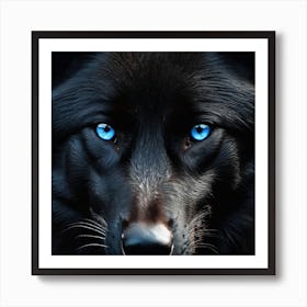 Black Wolf With Blue Eyes Art Print