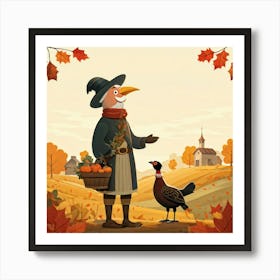 An Endearing Cartoon Character Of A Pilgrim Bird Typically Found Around A Thanksgiving Feast Situa (1) 2 1 Art Print