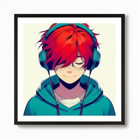Anime Boy With Headphones Art Print