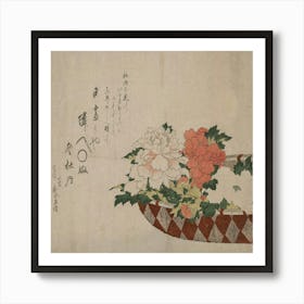 Peonies In A Basket Art Print