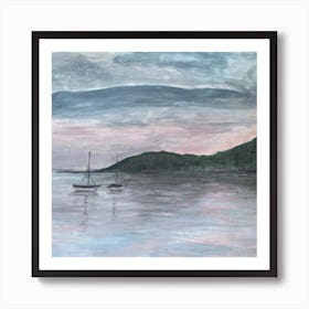 Sailboats At Dusk Art Print