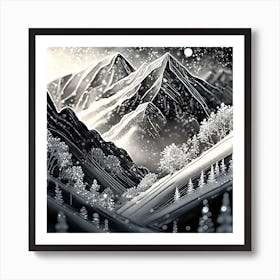 Firefly An Illustration Of A Beautiful Majestic Cinematic Tranquil Mountain Landscape In Neutral Col (100) Art Print