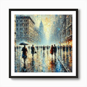 People Walking In The Rain.AI Art Print