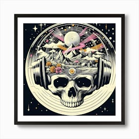 Skull With Headphones Art Print