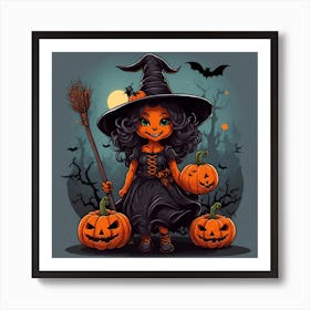 Halloween Witch With Pumpkins 2 Art Print