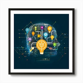 Abstract Vector Icon Illustrating A Human Head Bust With An Illuminating Light Bulb In The Forehead 2 Art Print