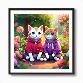 Two Cats In The Garden Art Print