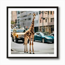 Giraffe Crossing The Street Art Print